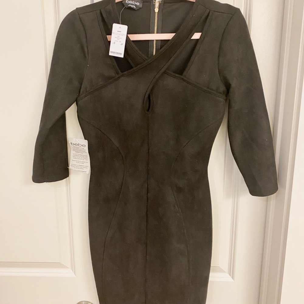 Black Front Cutout Suede Mini Dress, Bebe